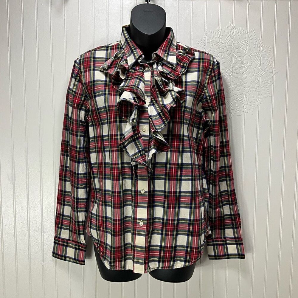 LAUREN RALPH LAUREN Ruffle Front Plaid Shirt